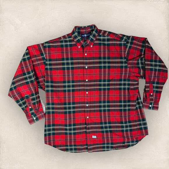 Ralph Lauren Button Down Shirt Mens XL Red Big Oxford Plaid Long Sleeve Cotton - Picture 1 of 5